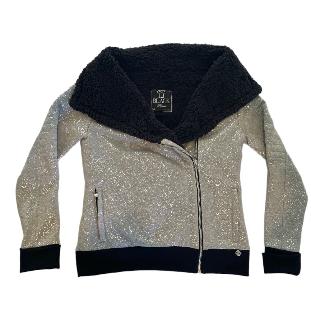 LJ Black fleece lined zip moto sweatshirt jacket size M NWOT